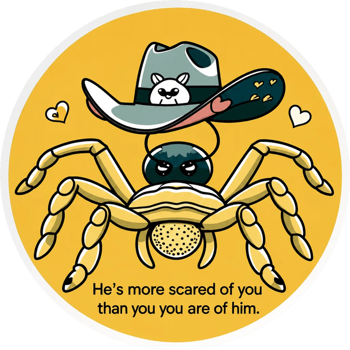 Spider in a cowboy hat sticker: he's more scared of you than you are of him